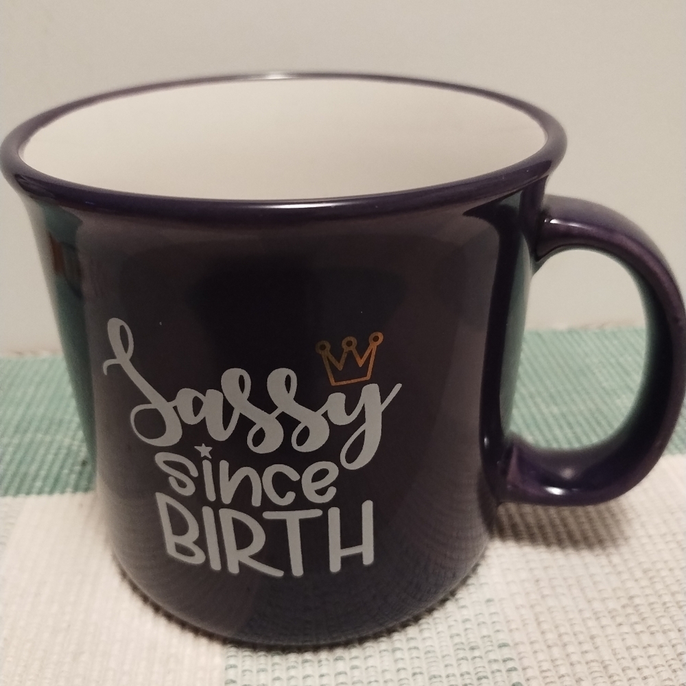 Purple 'Sassy Since Birth' Ceramic Mug